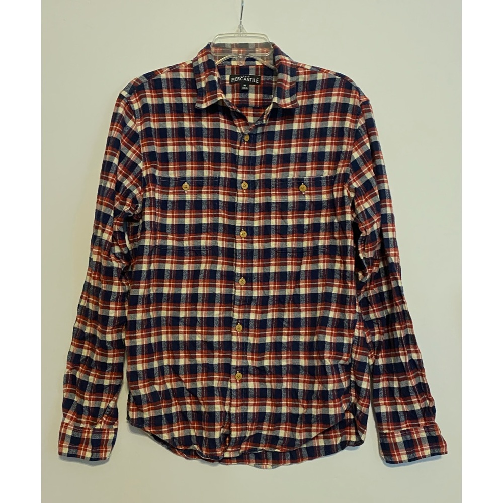 EUC J. Crew Mercantile Button Down Flannel Shirt SZ M red/navy/cream